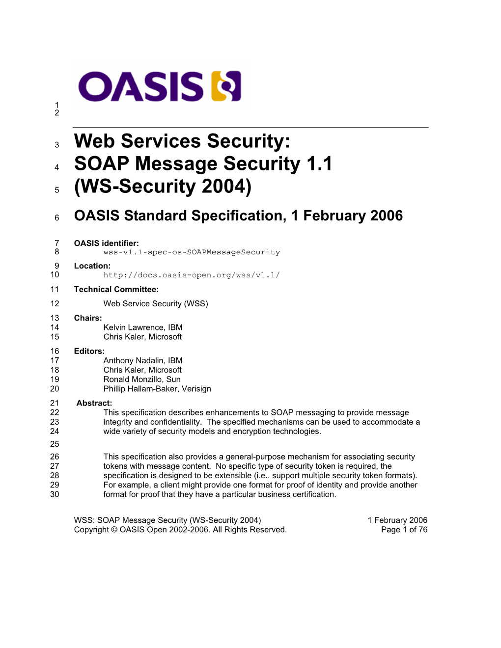 SOAP Message Security 1.1 (WS-Security 2004)