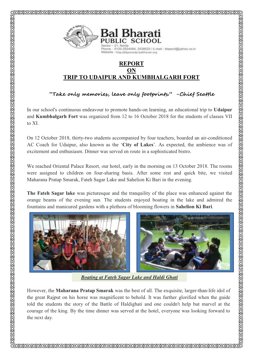 Report on Trip to Udaipur and Kumbhalgarh Fort