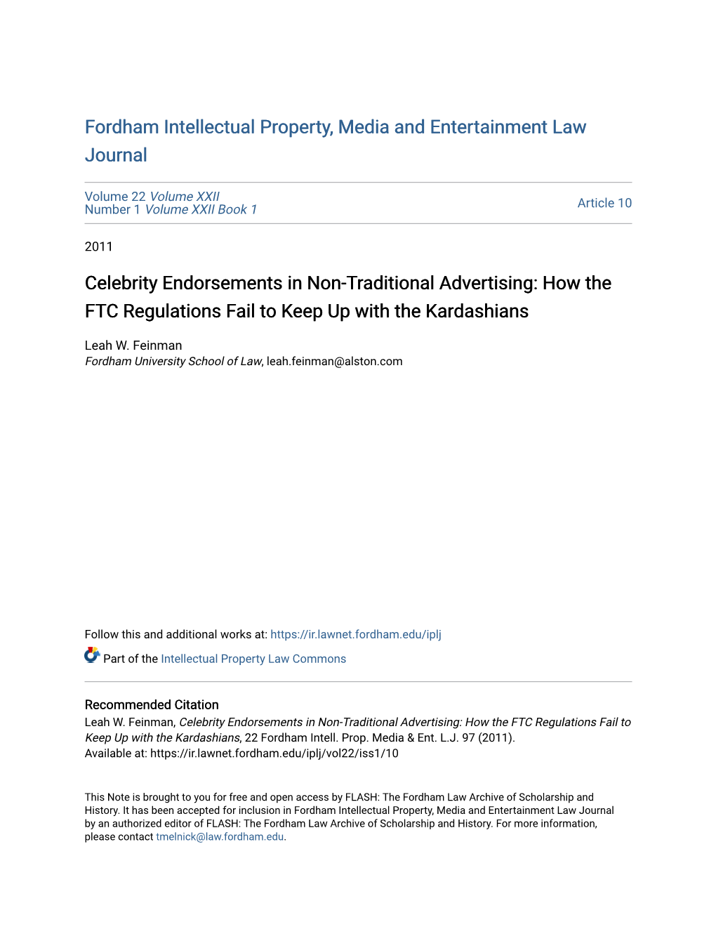 Celebrity Endorsements in Non-Traditional Advertising: How the FTC Regulations Fail to Keep up with the Kardashians