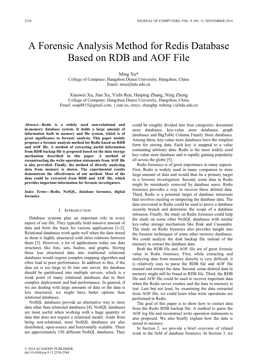 A Forensic Analysis Method for Redis Database Based on RDB and AOF File