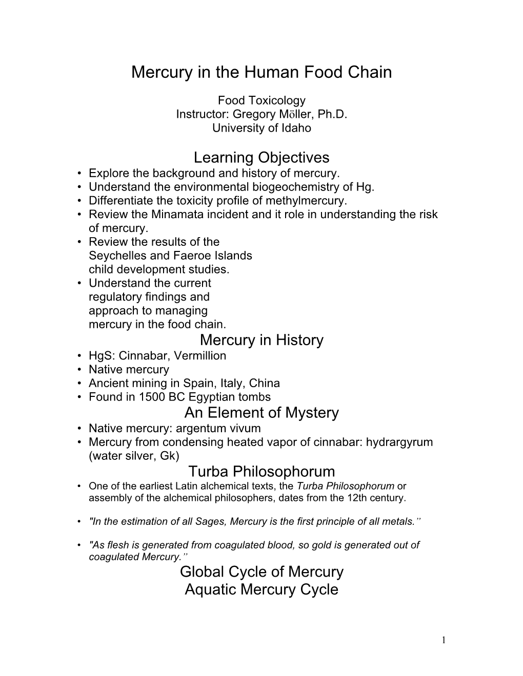 Mercury in the Human Food Chain