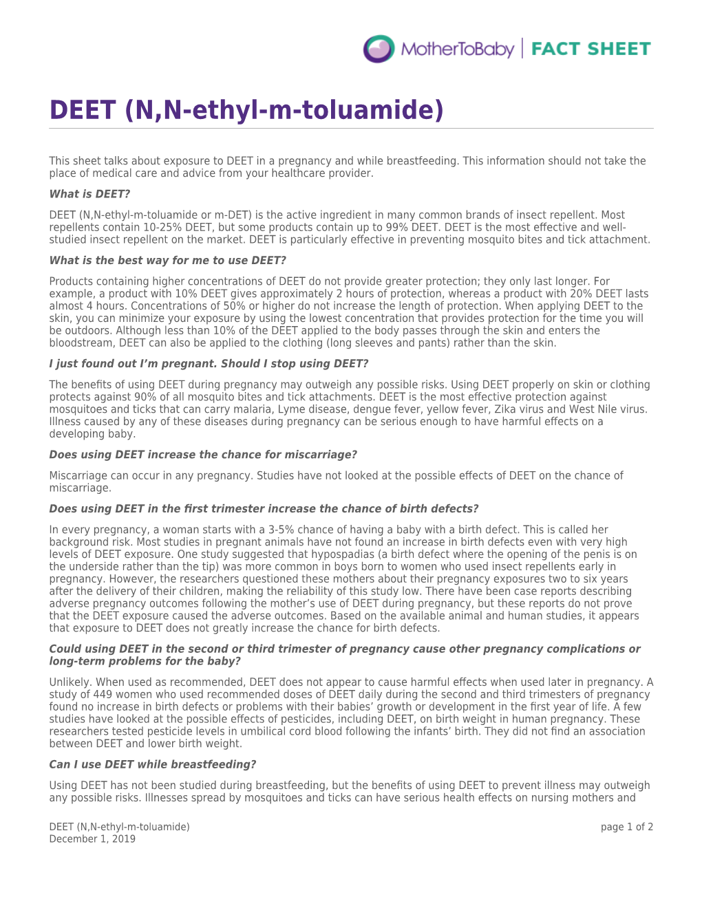 DEET (N,N-Ethyl-M-Toluamide)