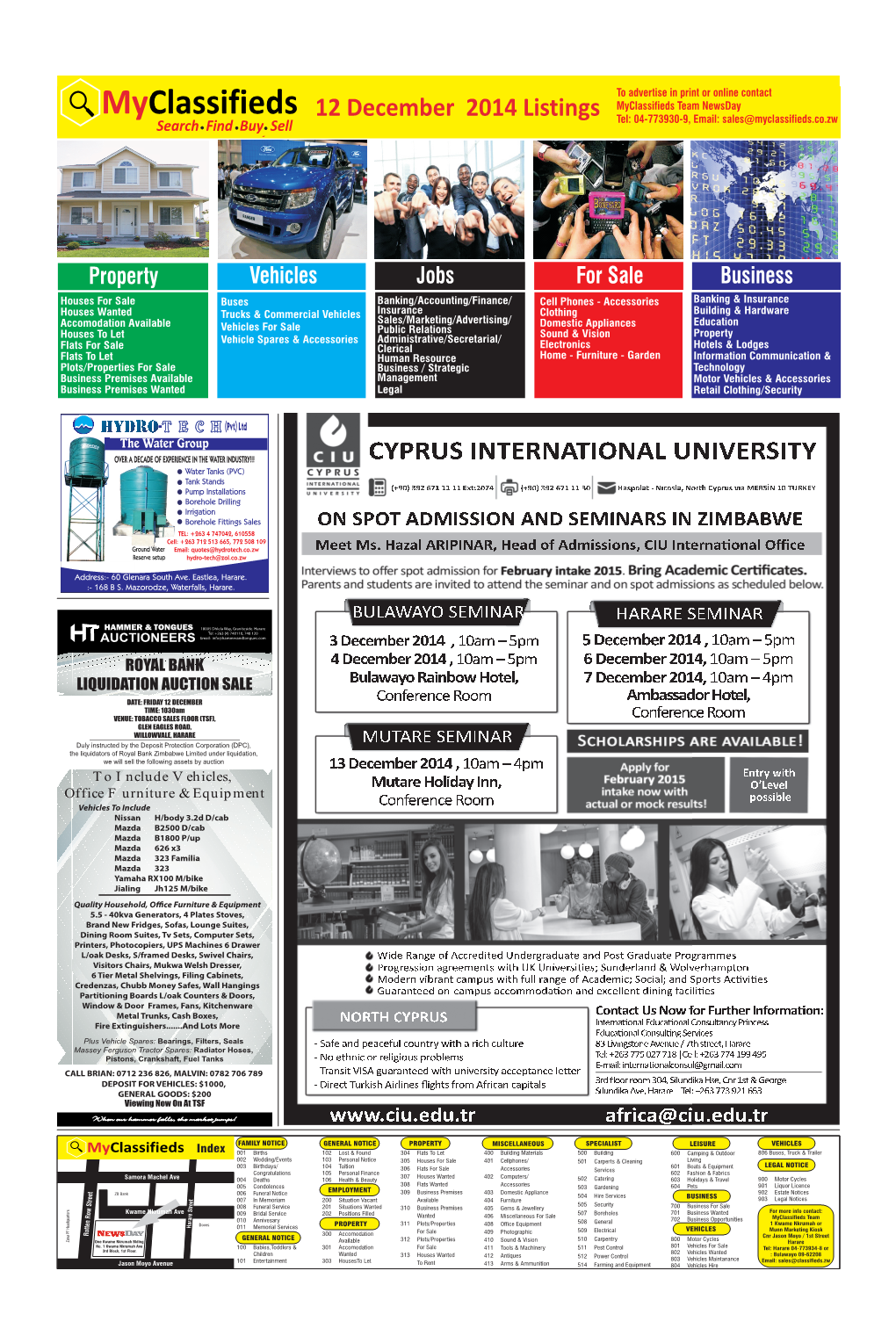 Myclassifieds 12 December 2014 Listings