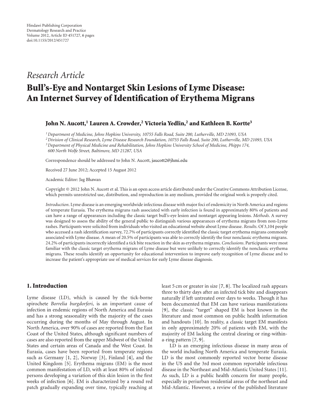 Research Article Bull's-Eye and Nontarget Skin Lesions of Lyme