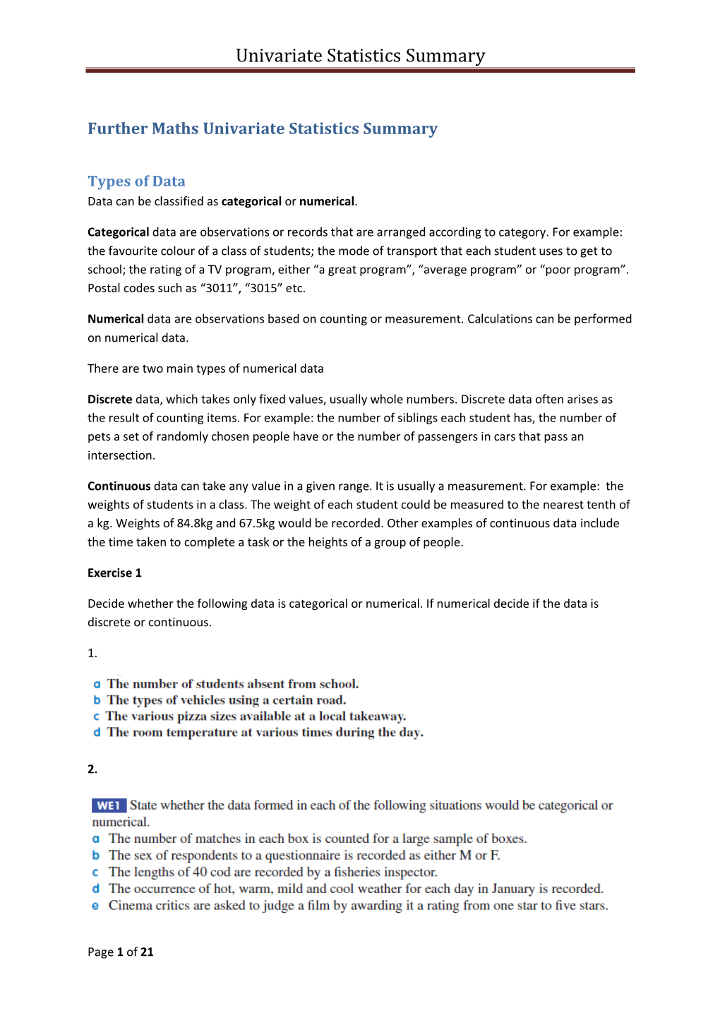 Univariate Statistics Summary