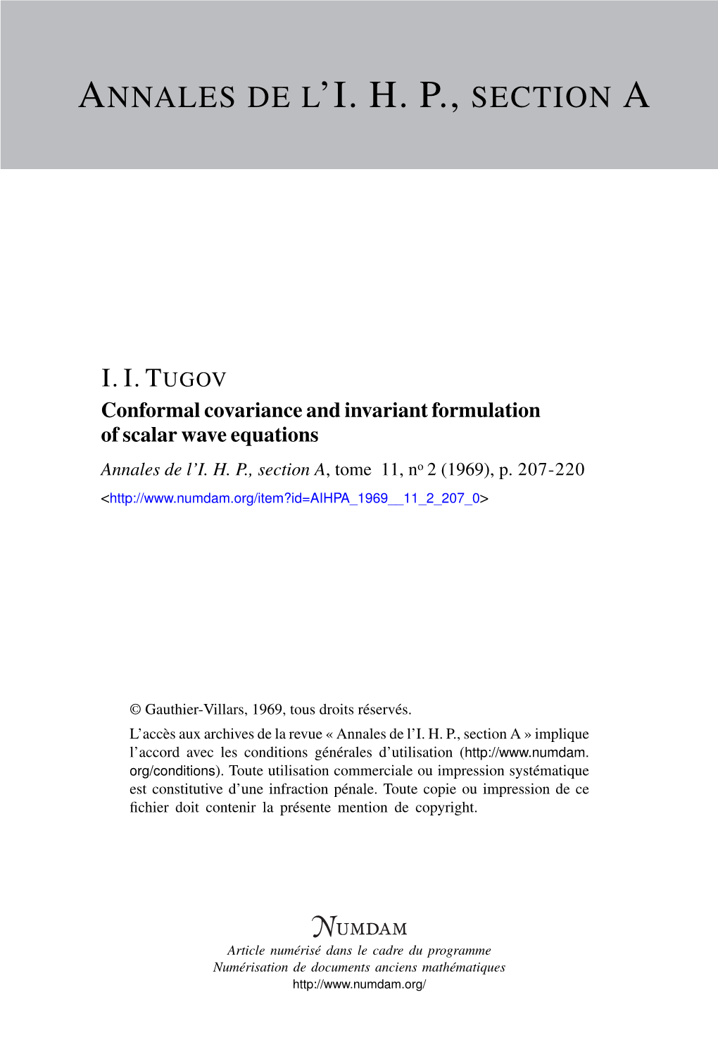 Conformal Covariance and Invariant Formulation of Scalar Wave Equations Annales De L’I