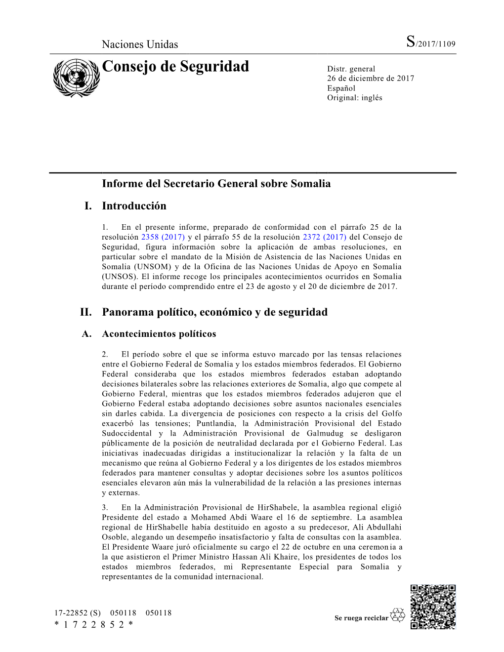 Informe Del Secretario General Sobre Somalia