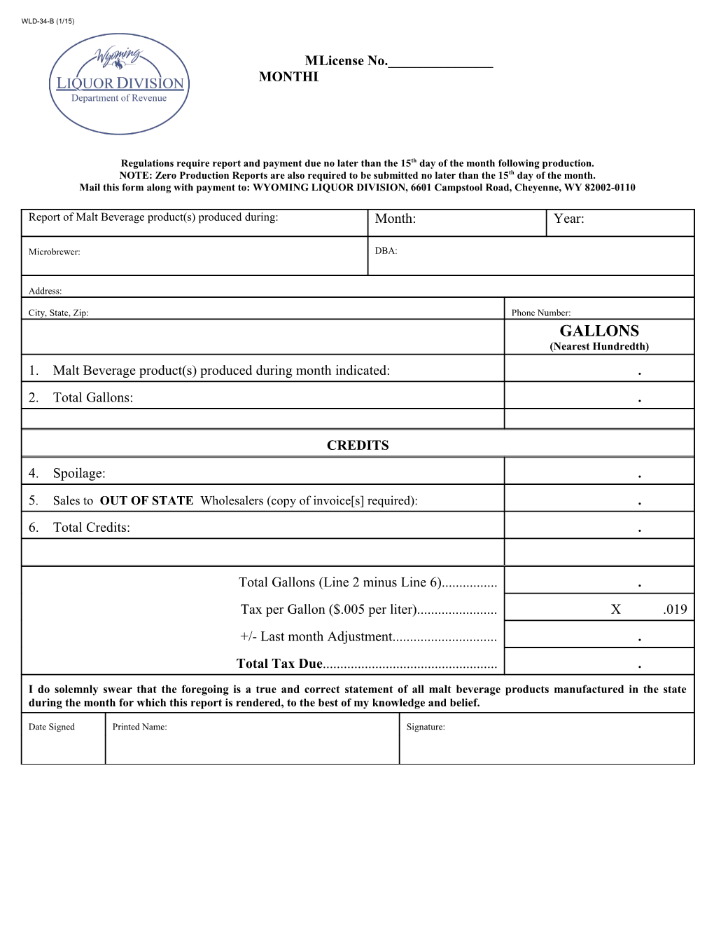 Monthly Report of Excise