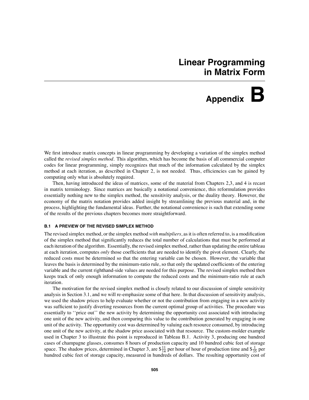 Linear Programming in Matrix Form