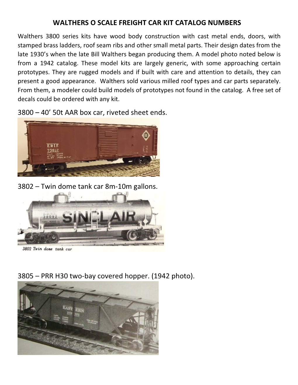 Walthers O Scale Freight Car Kit Catalog