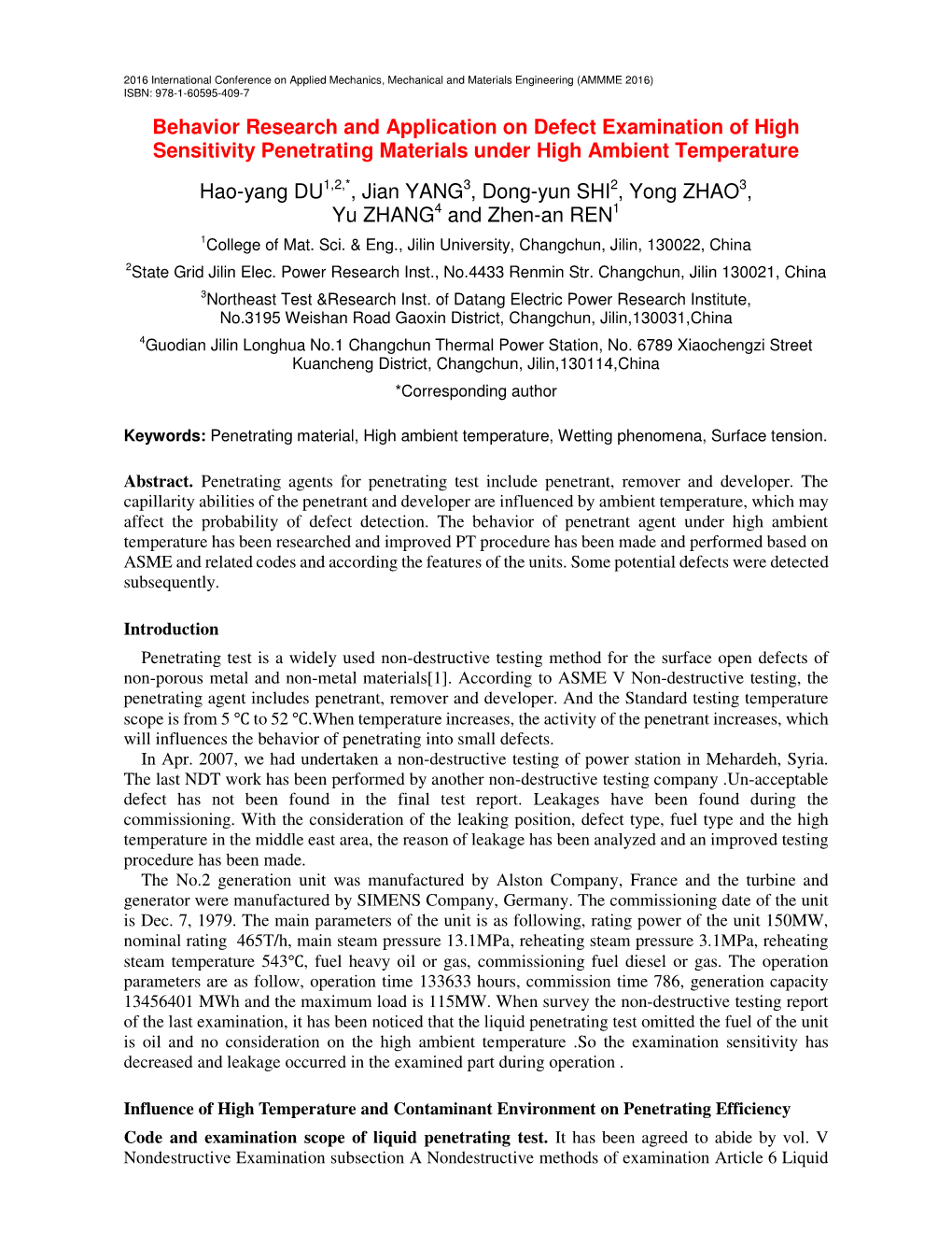 Behavior Research and Application on Defect Examination of High Sensitivity Penetrating Materials Under High Ambient Temperature