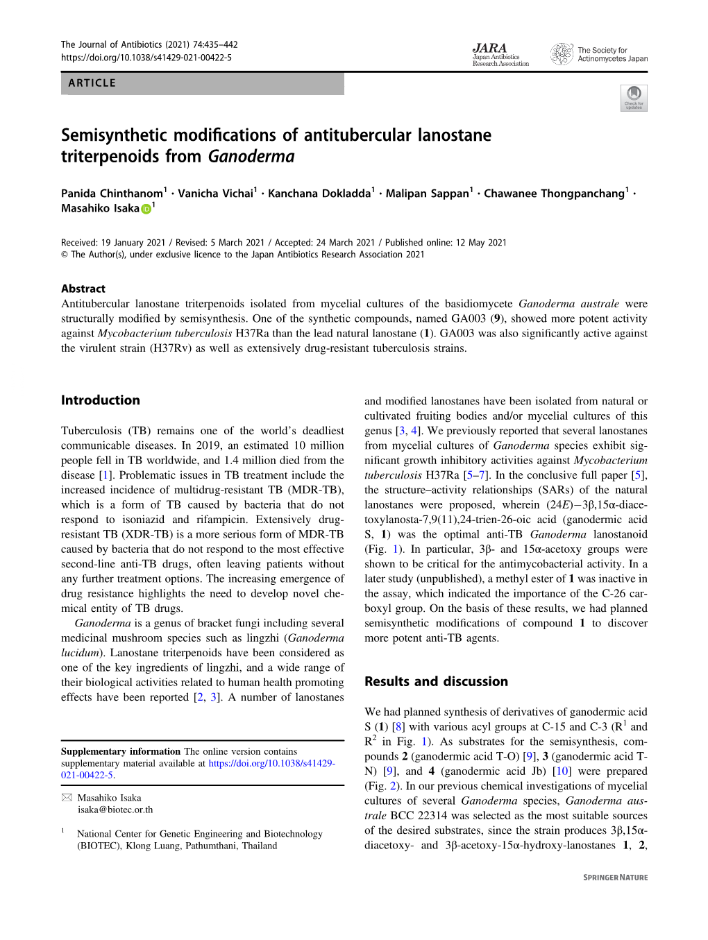 Semisynthetic Modifications of Antitubercular Lanostane