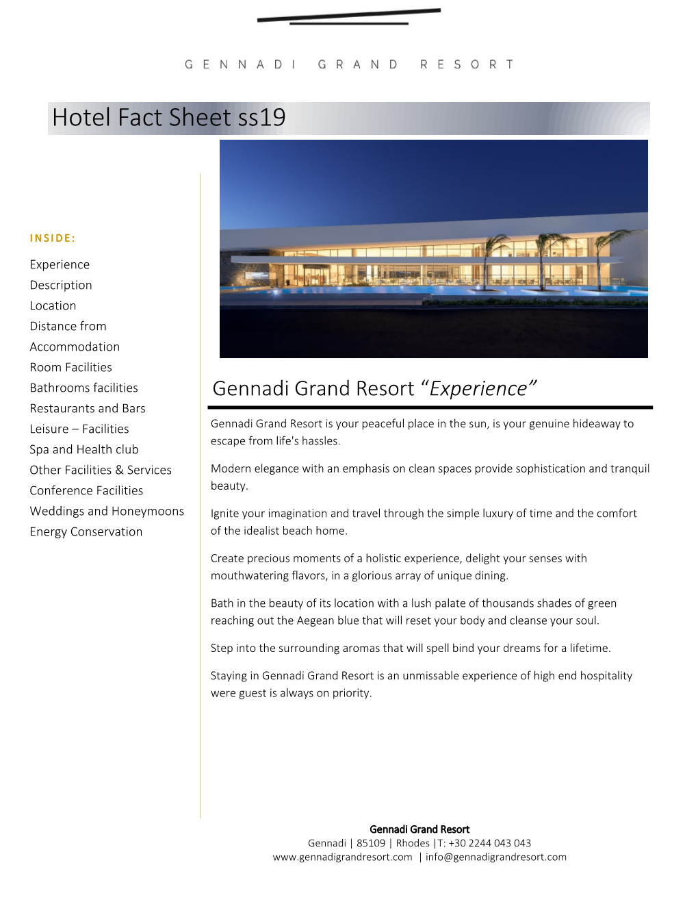 Hotel Fact Sheet Ss19