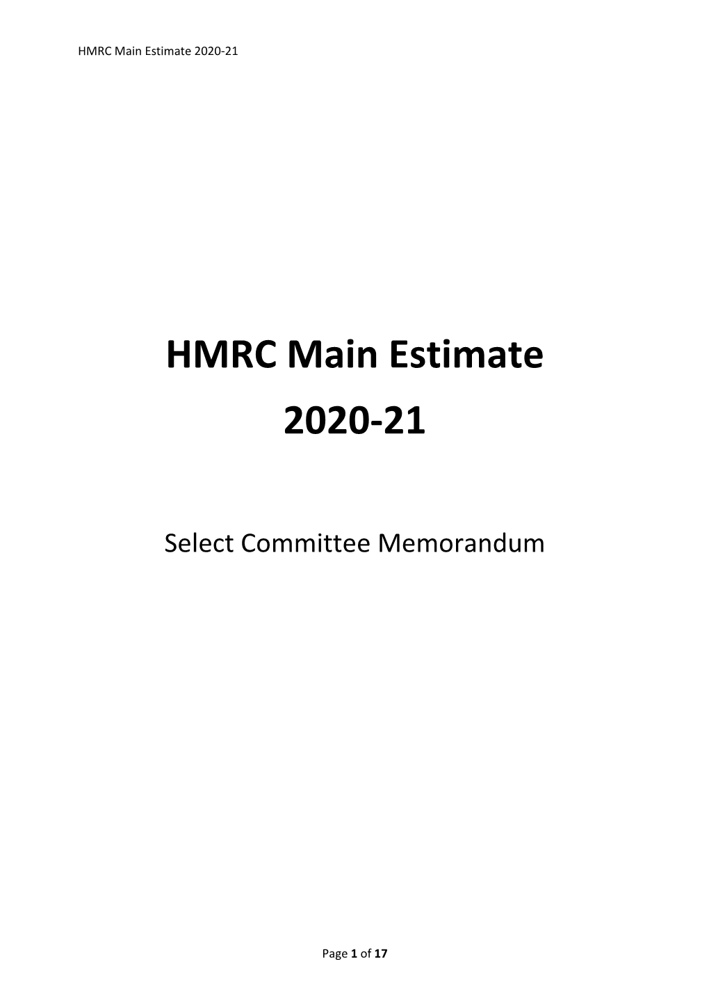 HMRC Main Estimate 2020-21
