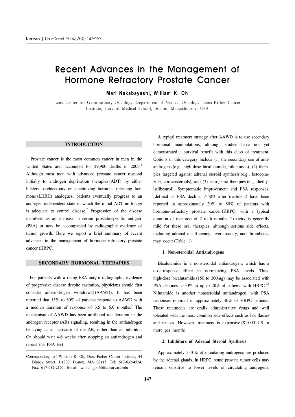 Recent Advances in the Management of Hormone Refractory Prostate Cancer