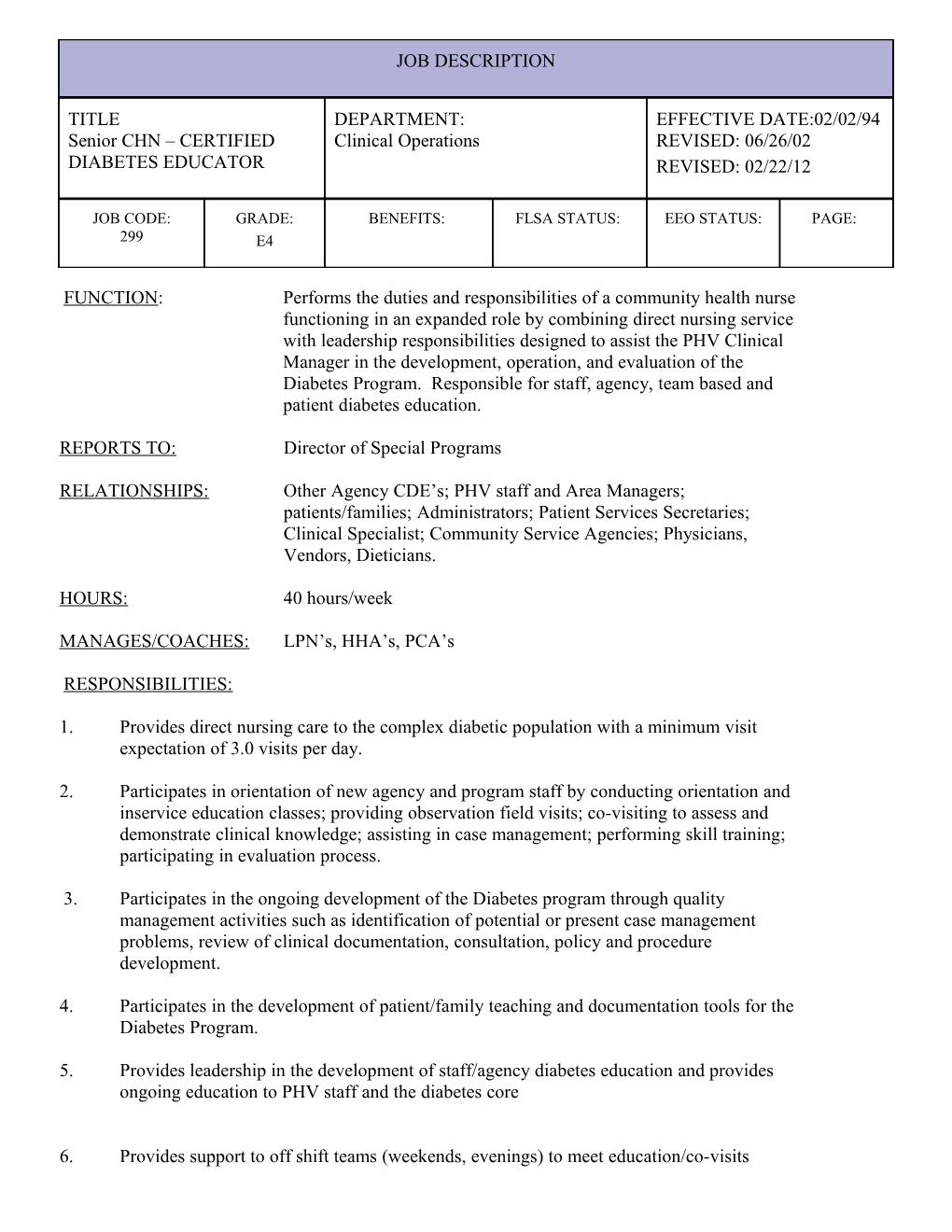 TITLE Senior CHN CERTIFIED DIABETES EDUCATOR