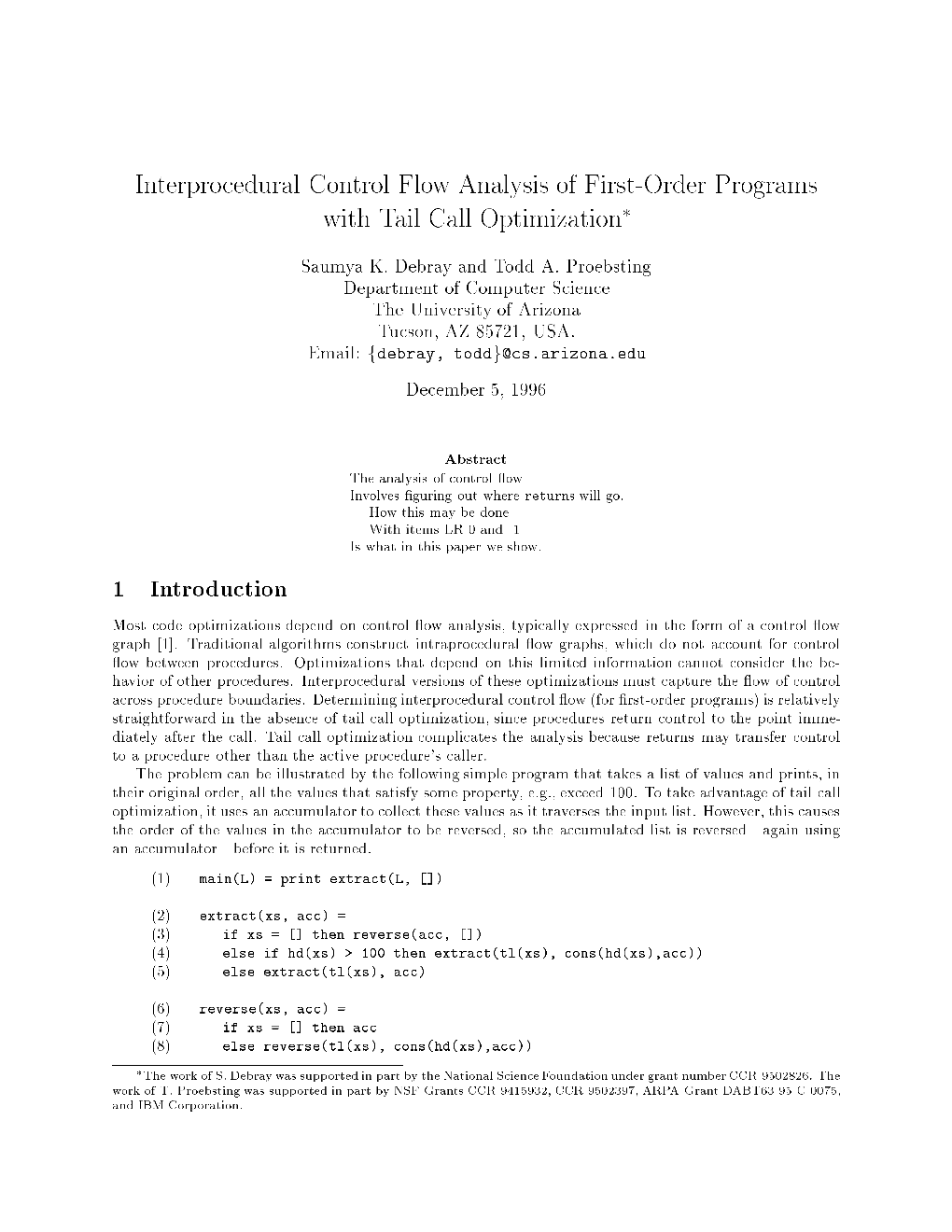Interprocedural Control Flow Analysis of First-Order Programs with Tail Call Optimization 1 Introduction
