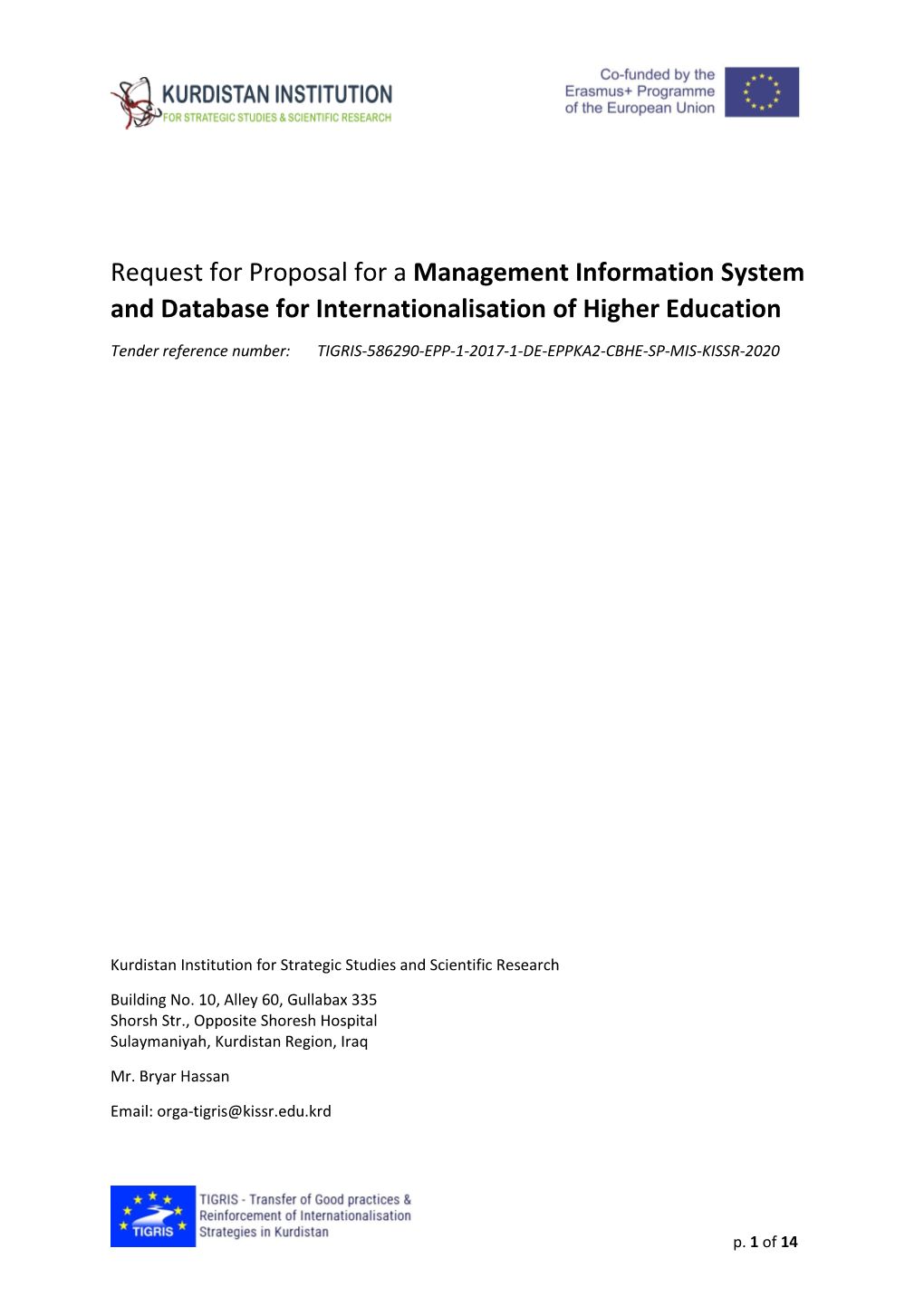 Request for Proposal for a Management Information System and Database for Internationalisation of Higher Education