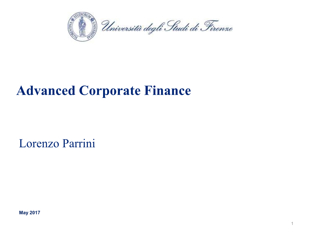 Advanced Corporate Finance