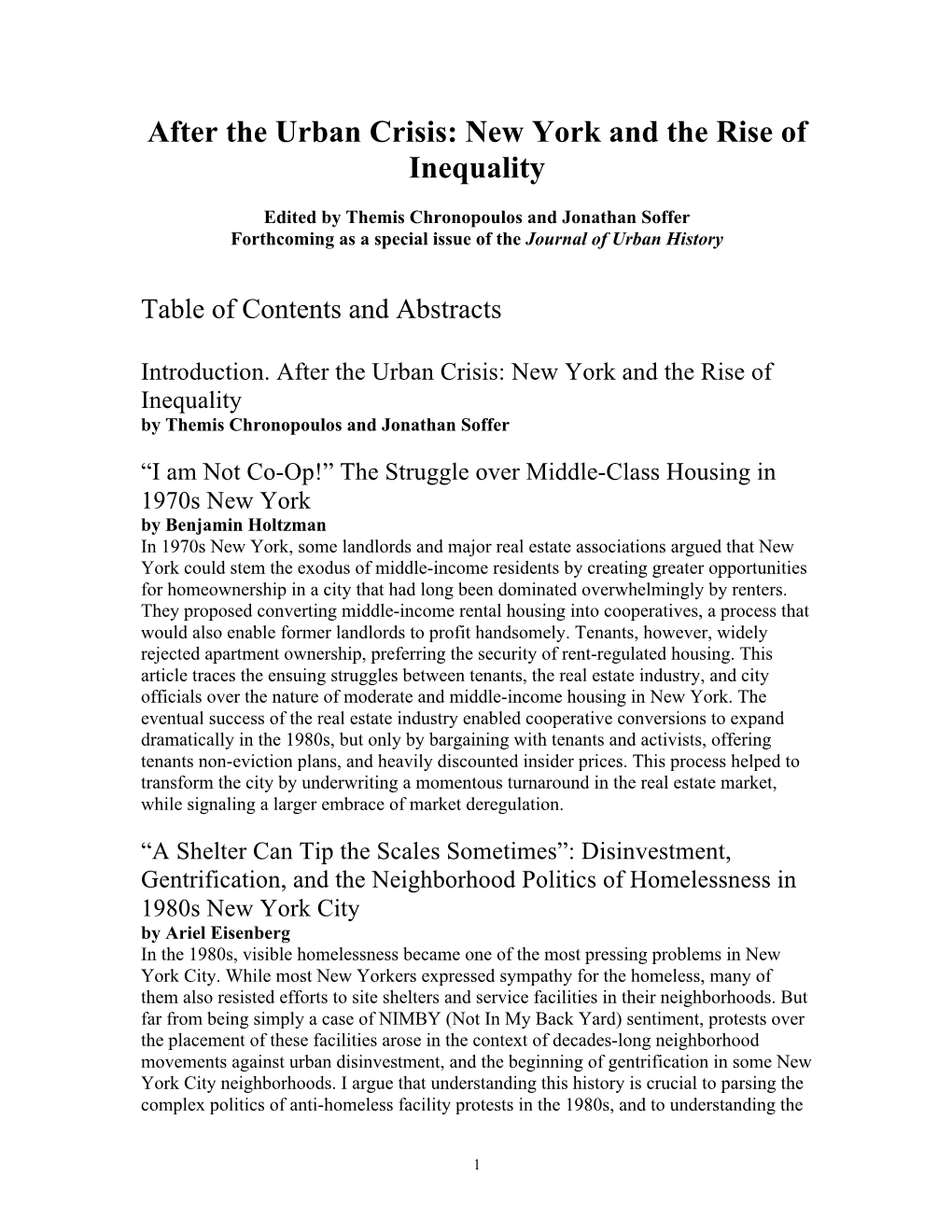 After the Urban Crisis: New York and the Rise of Inequality