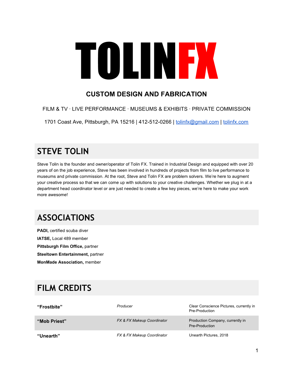 Steve Tolin Associations Film Credits​