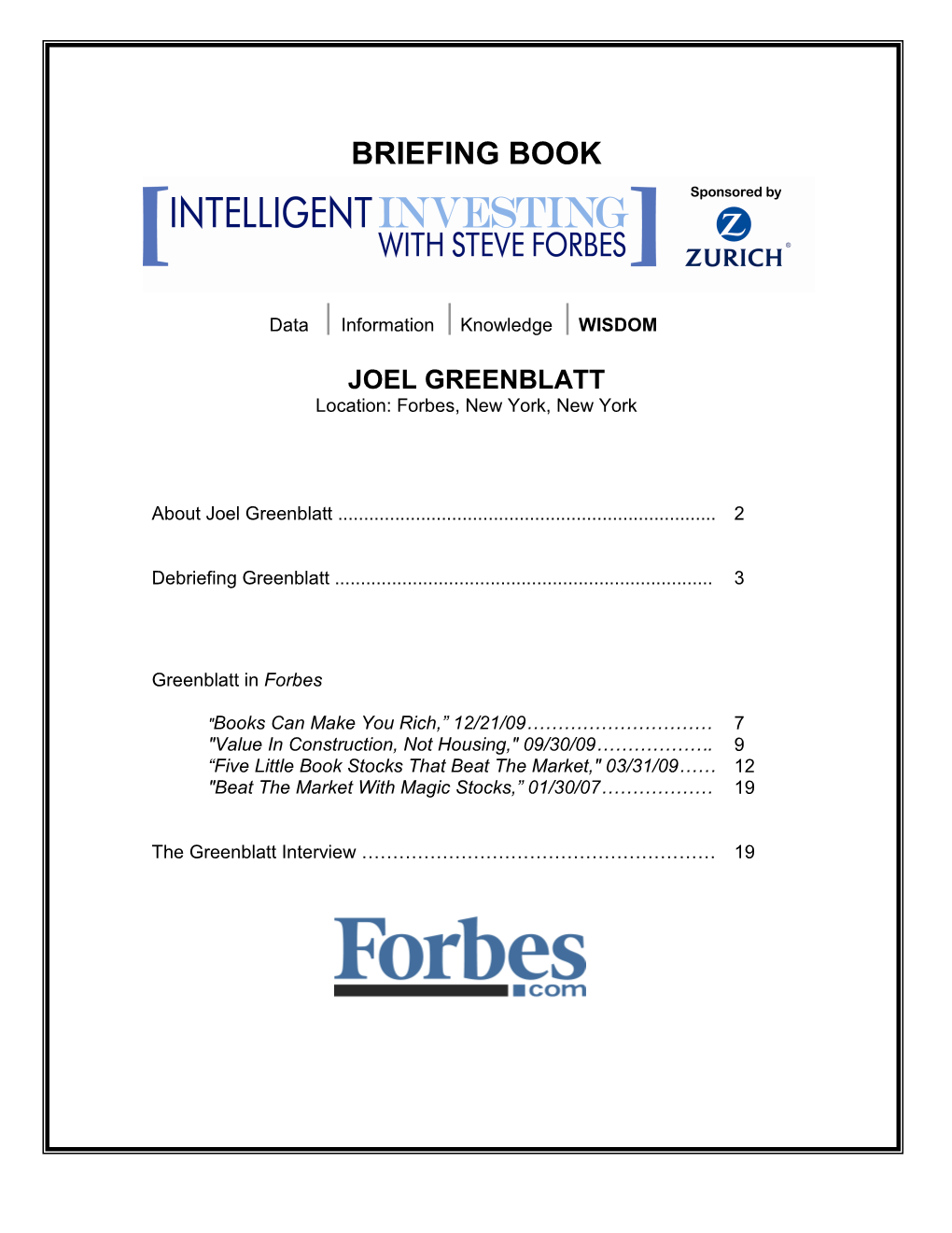 Greenblatt Briefing Book