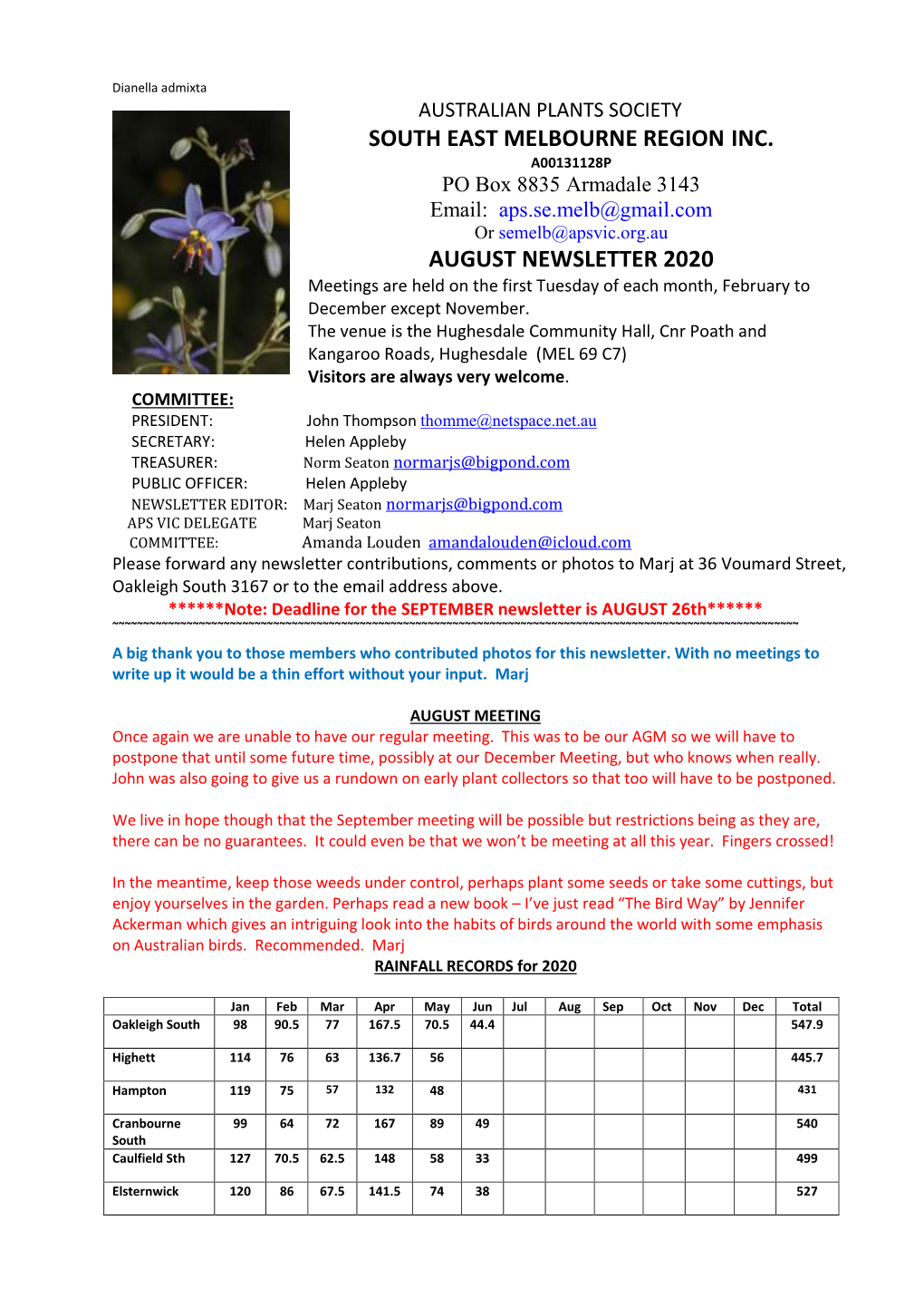 South East Melbourne Region Inc. August Newsletter 2020