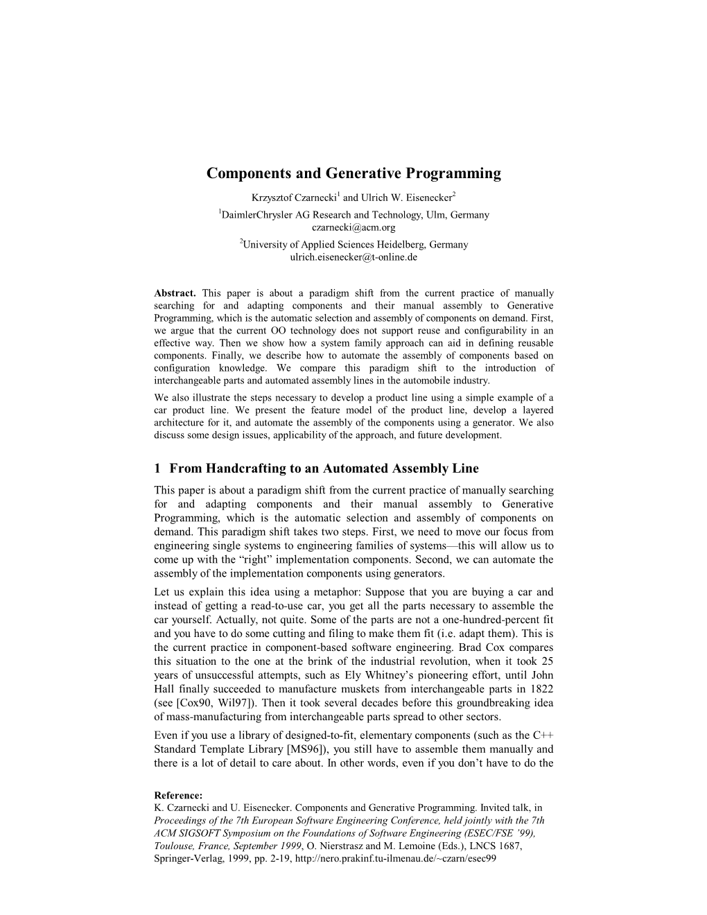 Components and Generative Programming