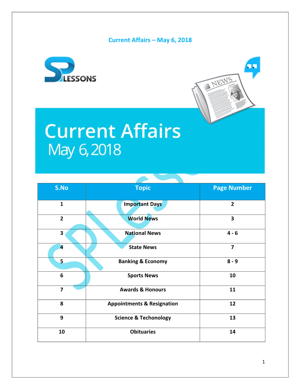 Current Affairs – May 6, 2018