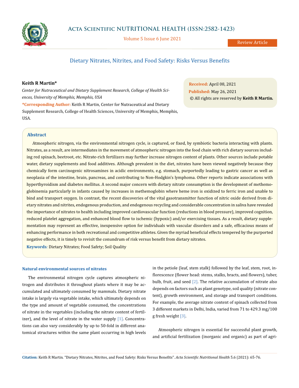 Dietary Nitrates, Nitrites, and Food Safety: Risks Versus Benefits