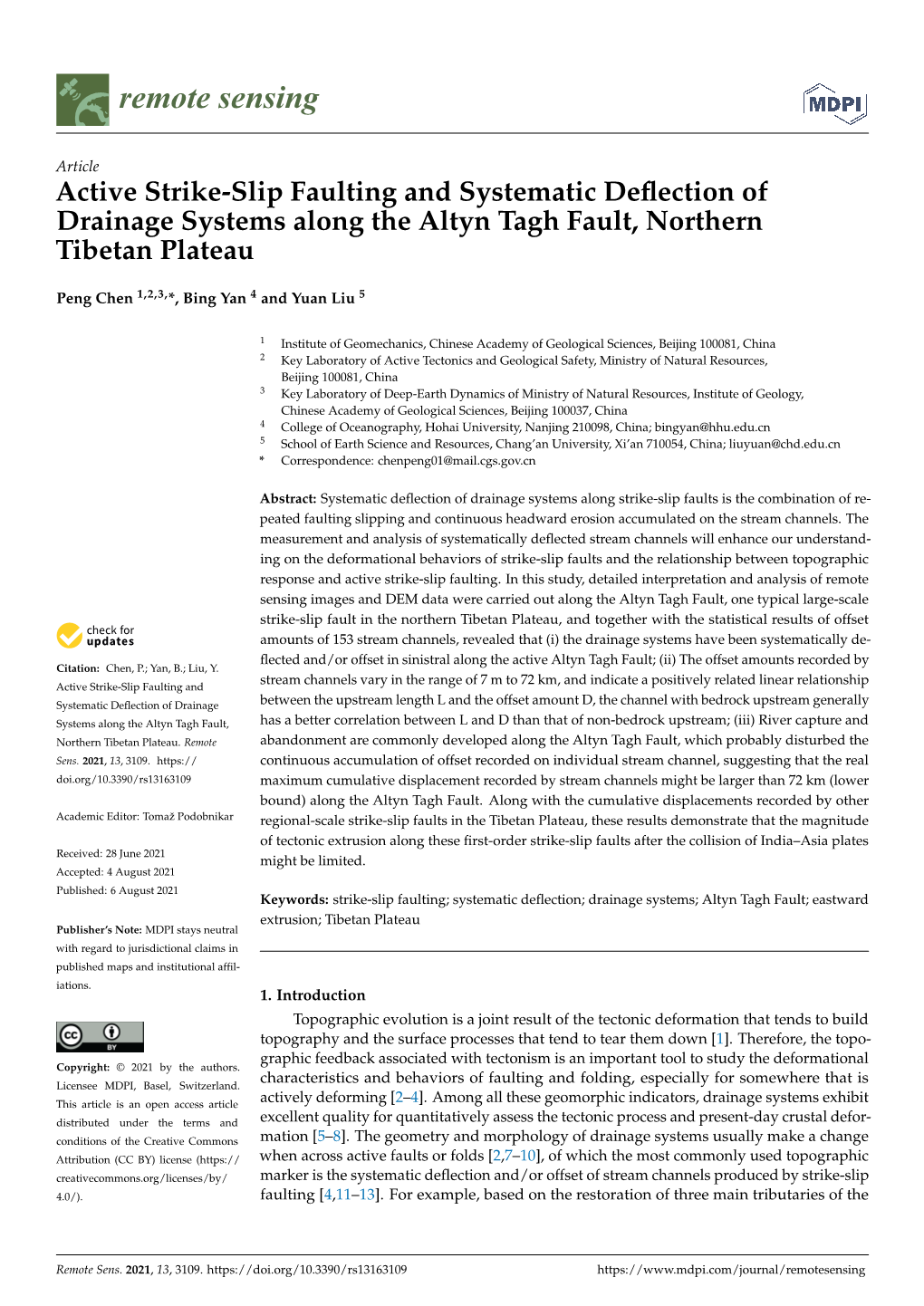 Active Strike-Slip Faulting and Systematic Deflection of Drainage