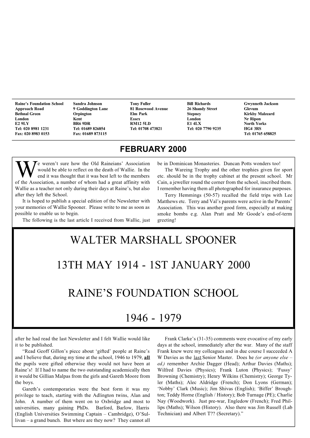 1St January 2000 Raine's Foundation School 1946