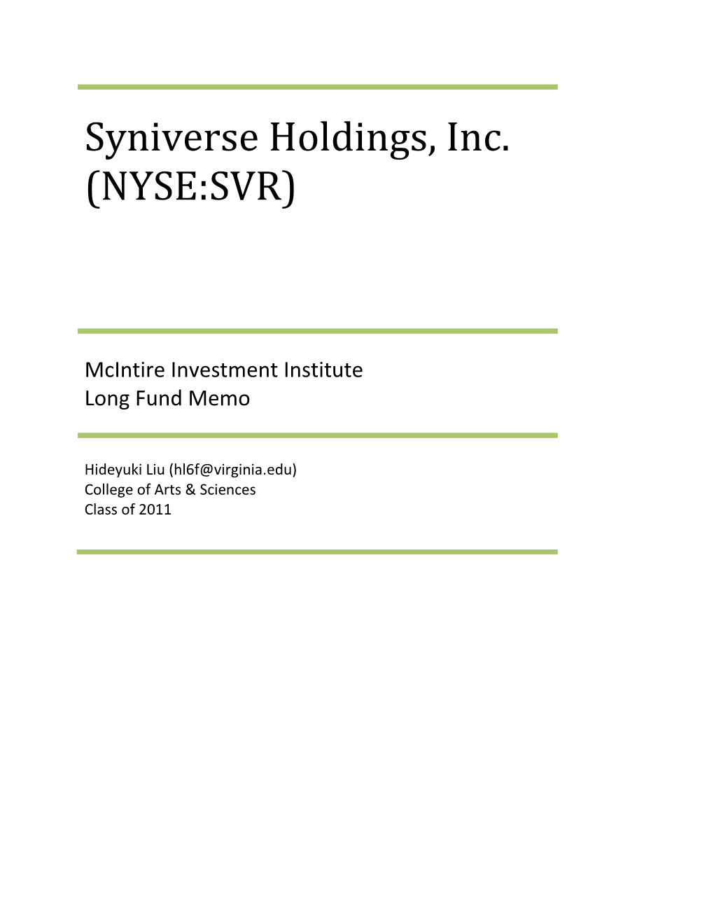 Syniverse Holdings, Inc. (NYSE:SVR)