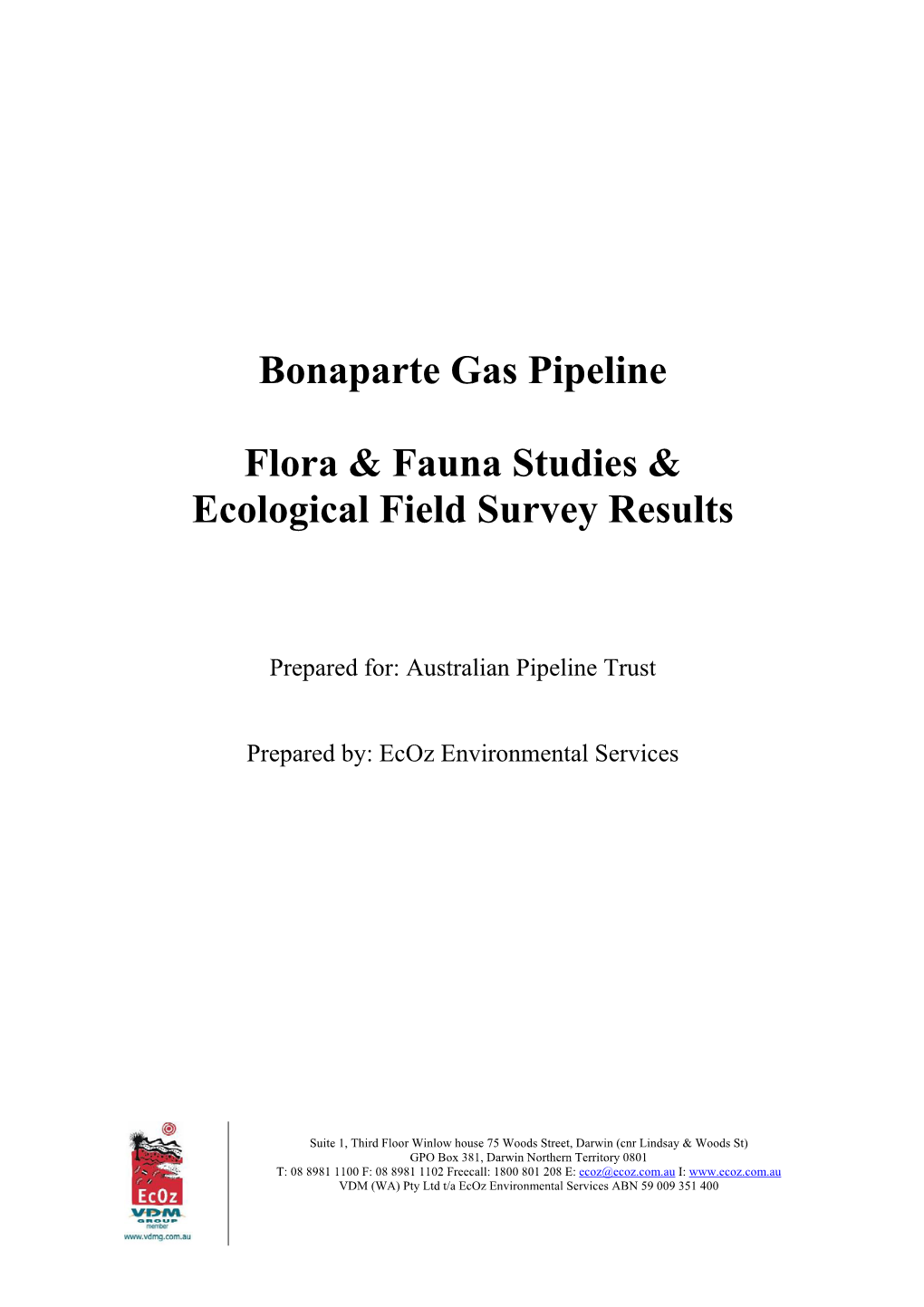 Bonaparte Gas Pipeline Flora & Fauna Studies & Ecological Field