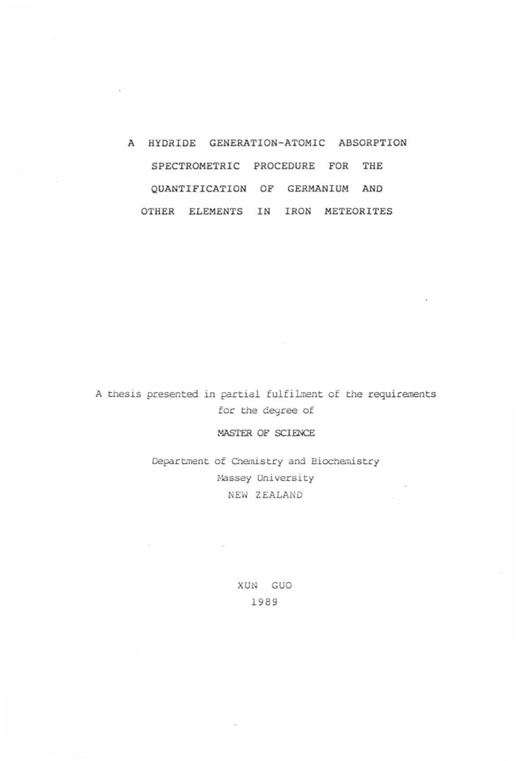 A Hydride Generation-Atomic Absorption Spectrometric Procedure