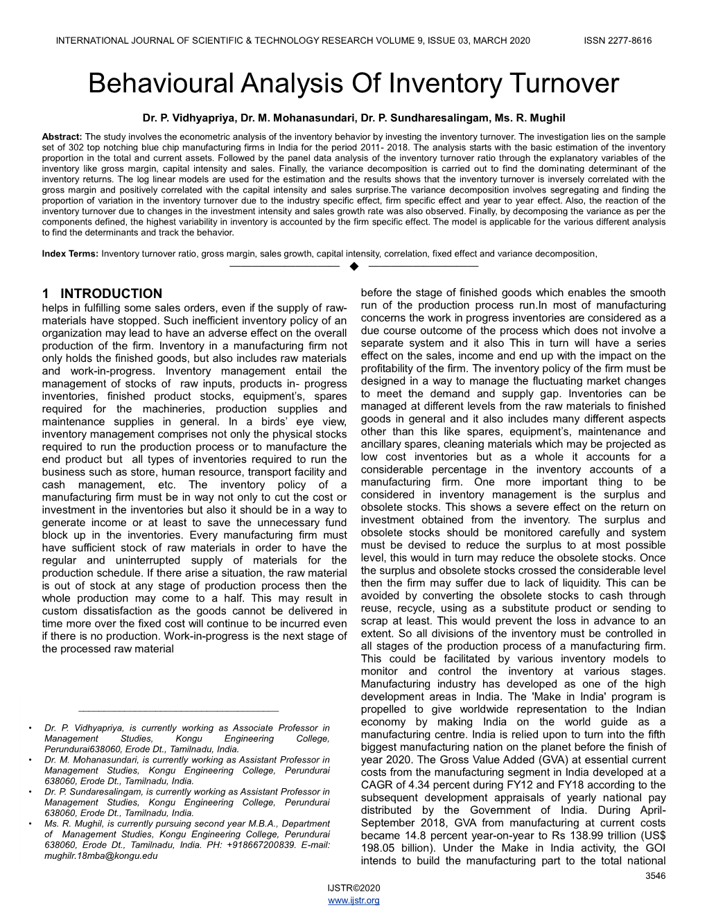 Behavioural Analysis of Inventory Turnover