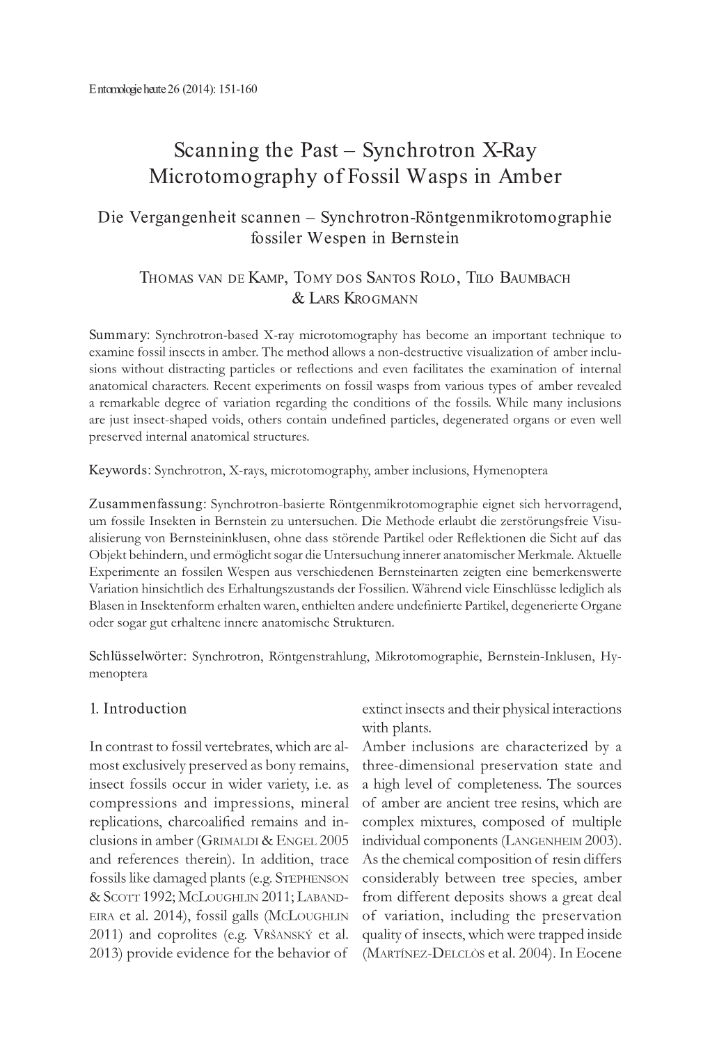 Synchrotron X-Ray Microtomography of Fossil Wasps in Amber 151