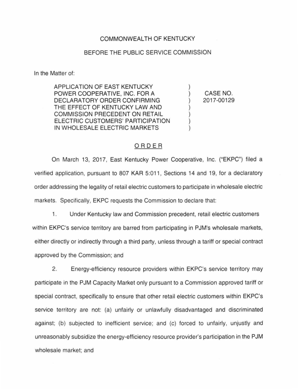 Application of East Kentucky Power Cooperative, Inc