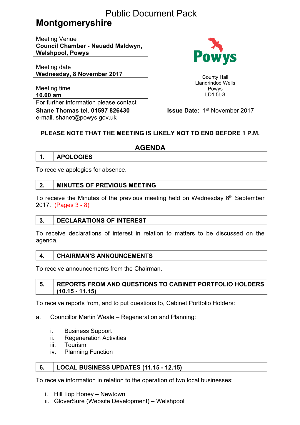 (Public Pack)Agenda Document for Montgomeryshire, 08/11/2017 10:00