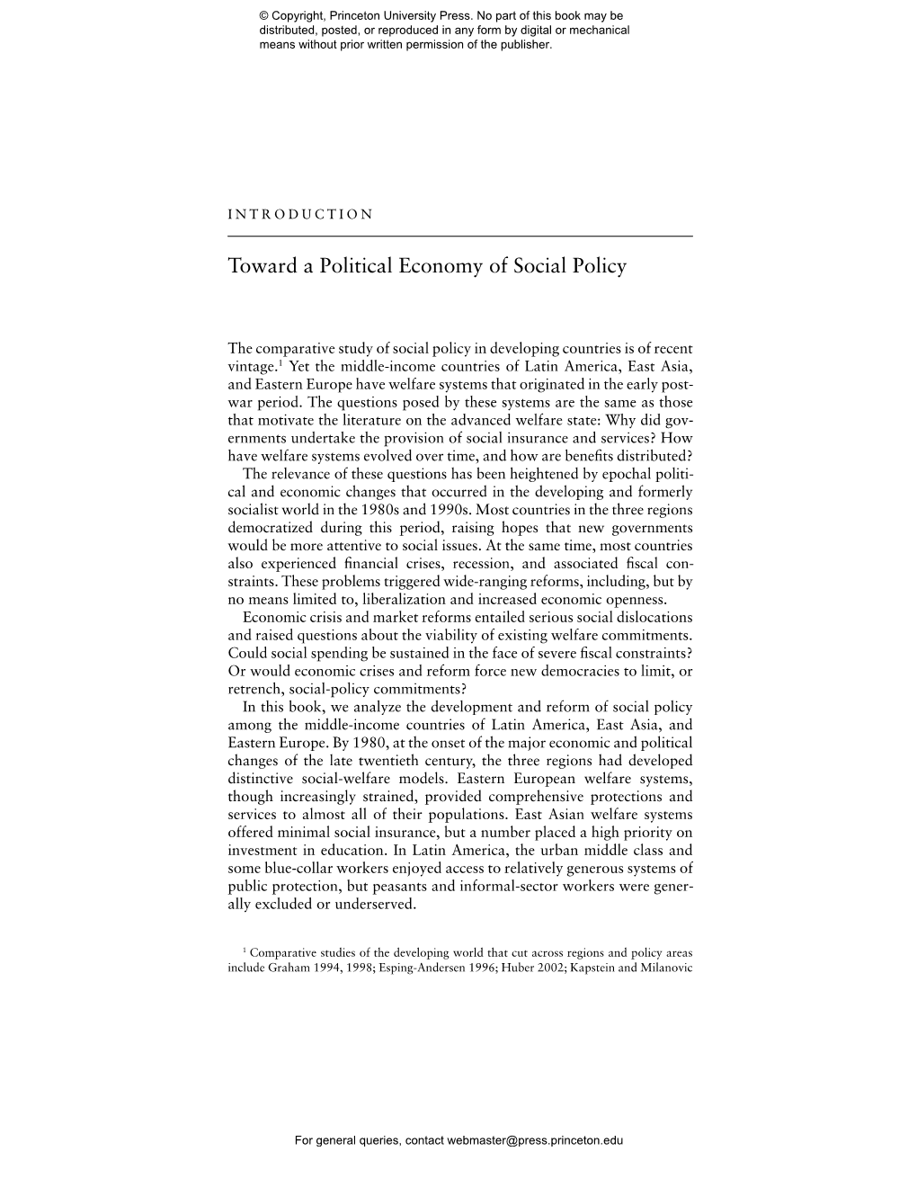 Toward a Political Economy of Social Policy