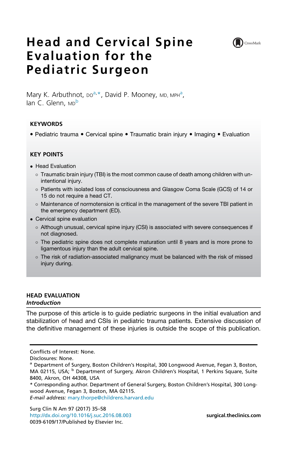 Head and Cervical Spine Evaluation for the Pediatric Surgeon