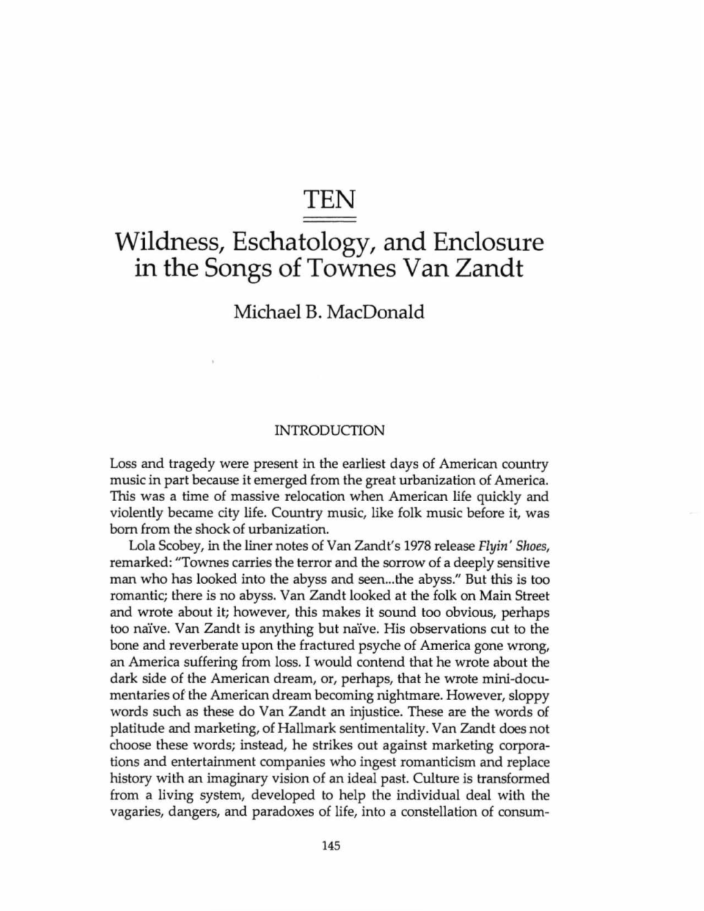 TEN Wildness, Eschatology, and Enclosure in the Songs of Townes Van Zandt