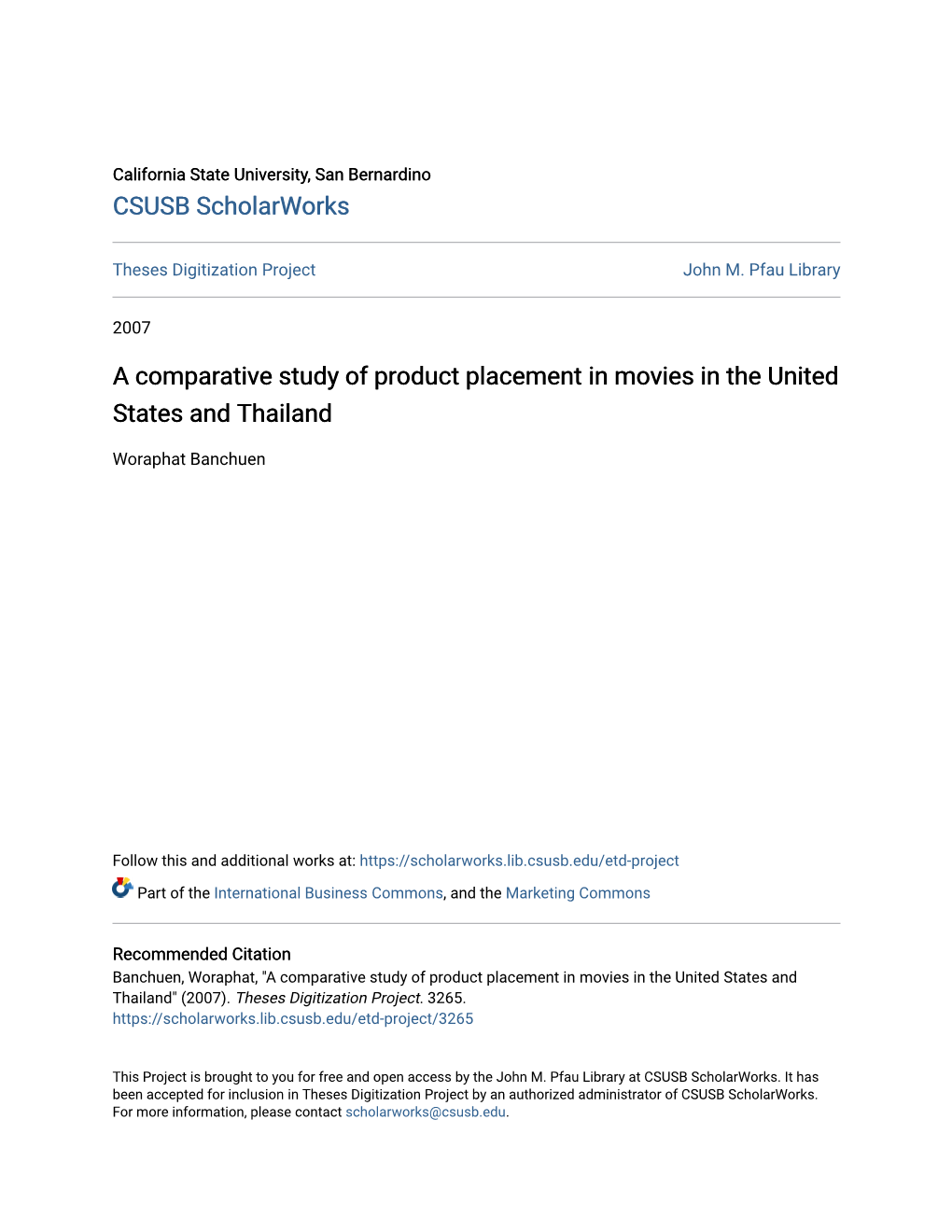 A Comparative Study of Product Placement in Movies in the United States and Thailand