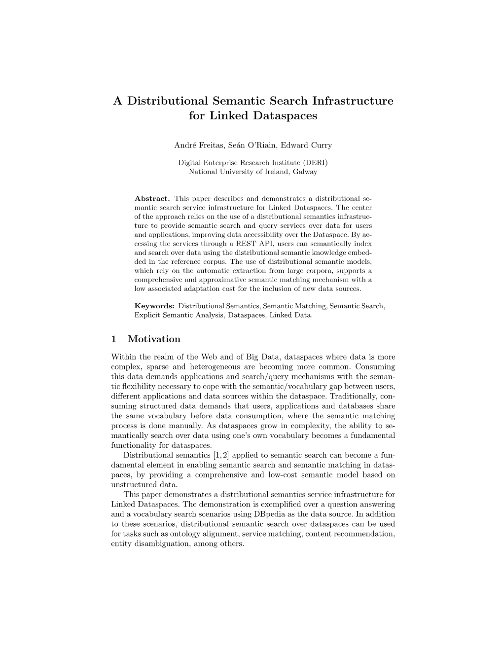 A Distributional Semantic Search Infrastructure for Linked Dataspaces