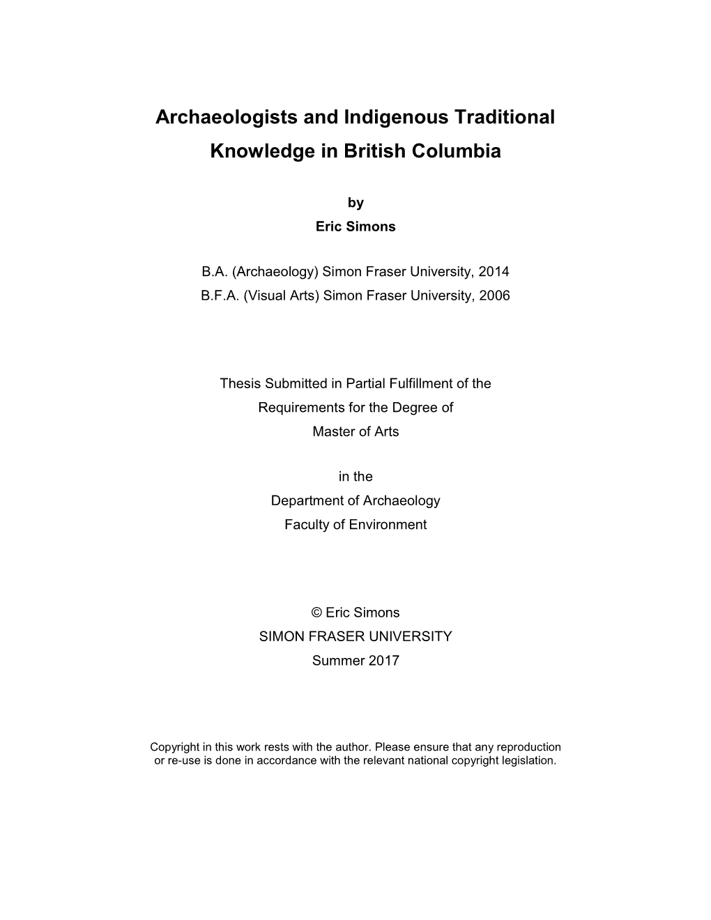 Archaeologists and Indigenous Traditional Knowledge in British Columbia