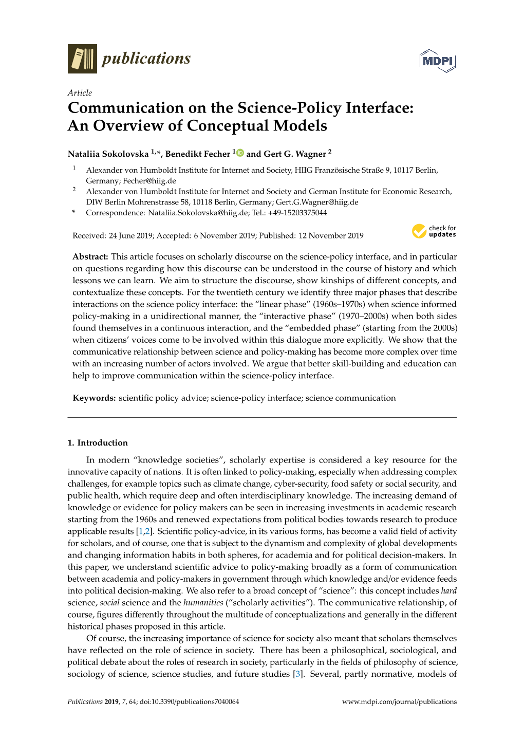 Communication on the Science-Policy Interface: an Overview of Conceptual Models