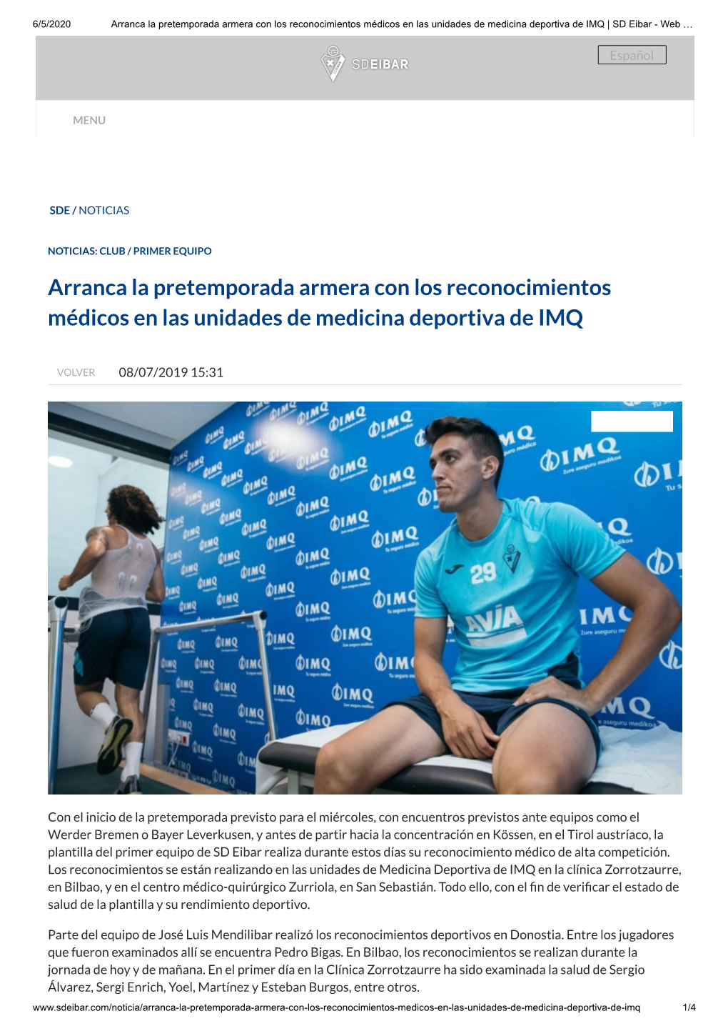 Arranca La Pretemporada Armera Con Los Reconocimientos Médicos En Las Unidades De Medicina Deportiva De IMQ | SD Eibar - Web …