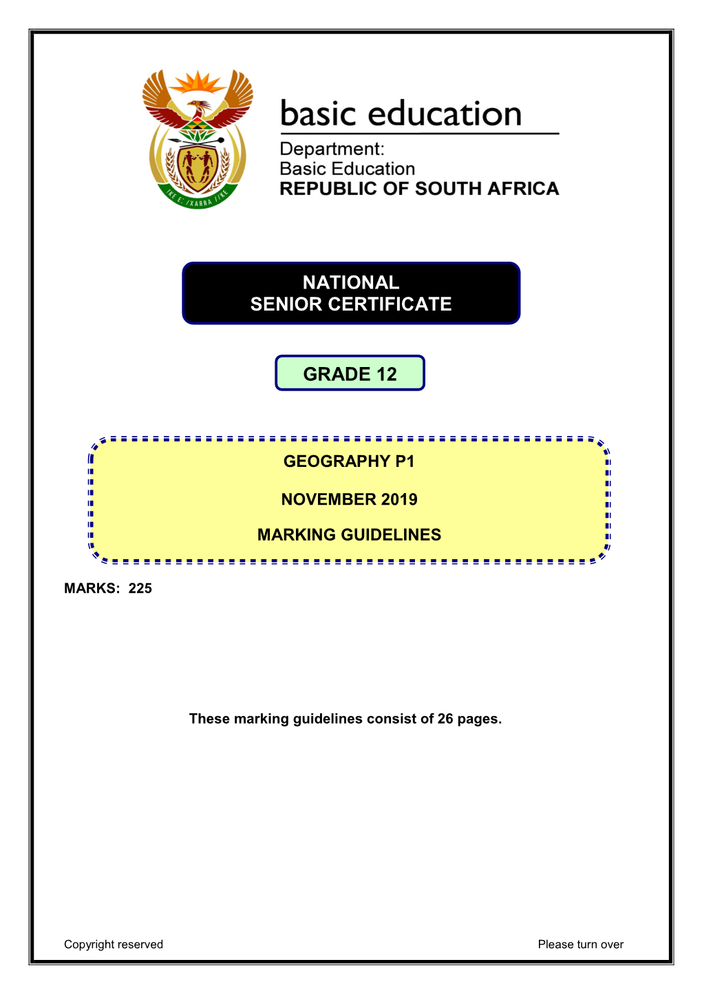 Geography P1 November 2019 Marking Guidelines