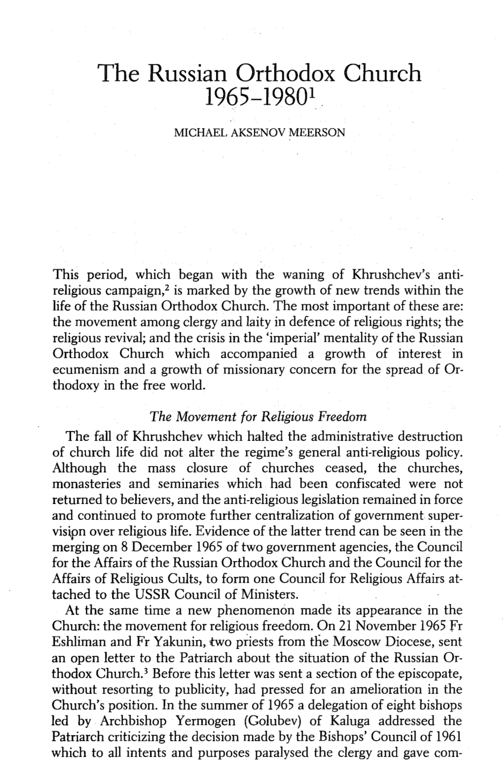 The Russian Orthodox Church 1 1965-1980