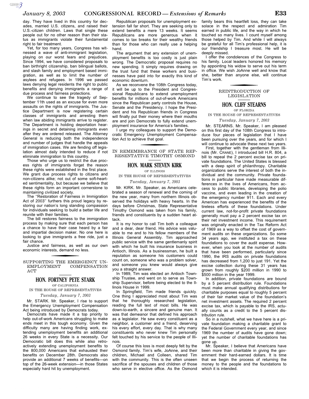 CONGRESSIONAL RECORD— Extensions of Remarks E33 HON